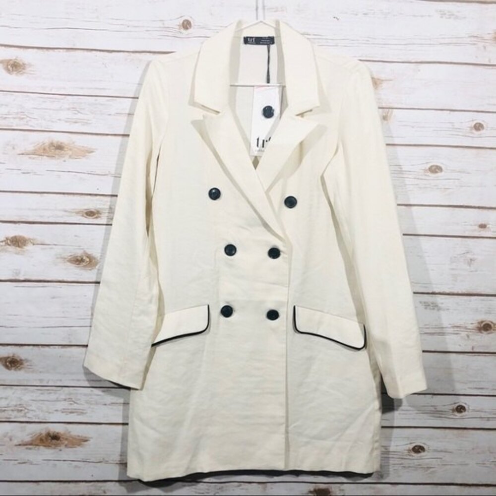 Zara Cream Long Sleeve V-neck Double Button Jacket Size S